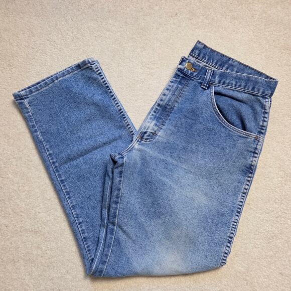 Wrangler Men's 34x30 Distressed Straight Leg Blue Jeans - Picture 3 of 12